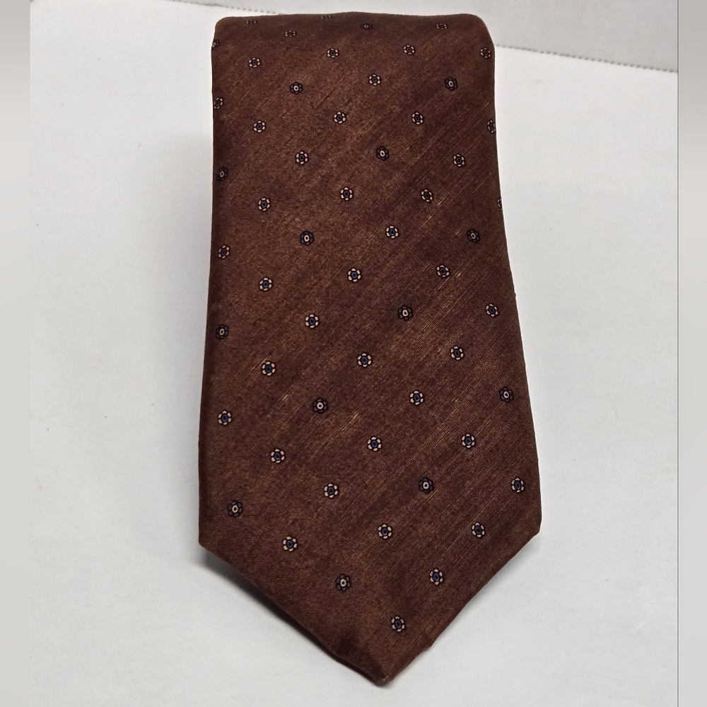Vntg Oscar De La Renta Brown Patterned Men's Tie